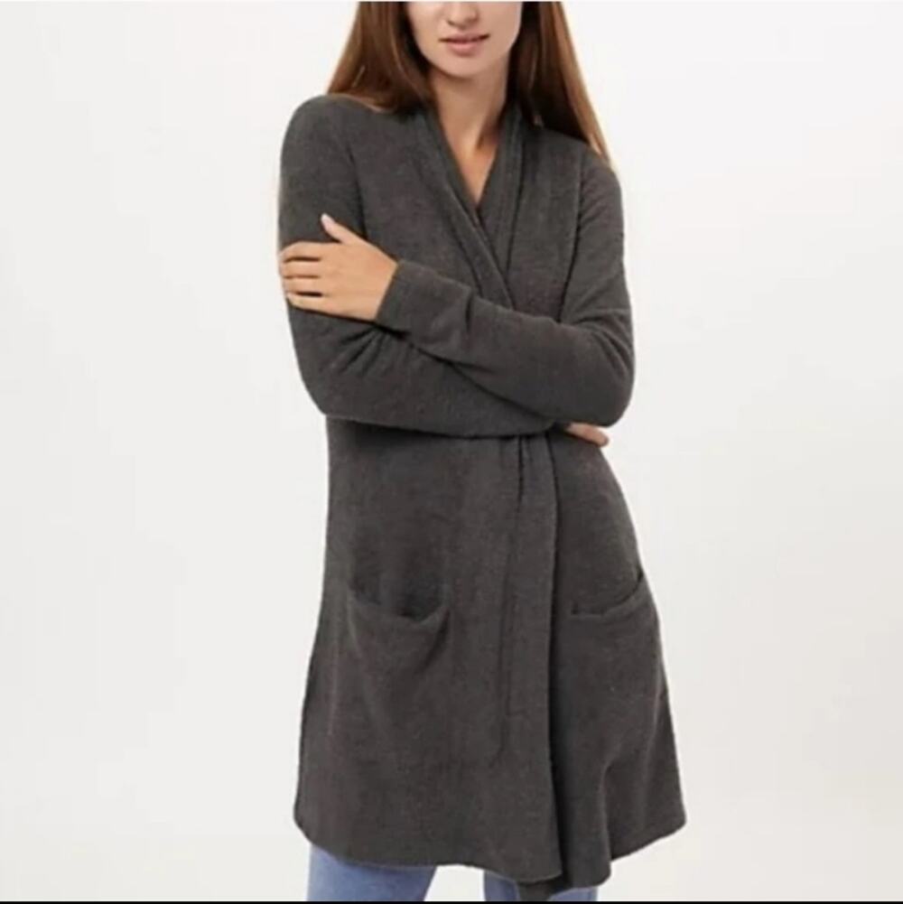 Barefoot Dreams Grey Cozychic Lite Hooded Open Front Cardigan Sweater XS/S